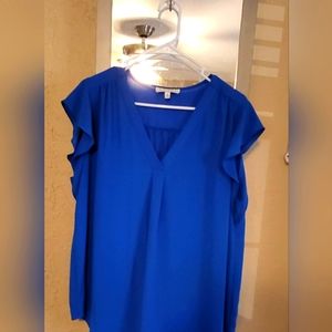 Blue Flutter Sleeve Blouse